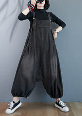 Black Wear On Both Sides Denim Jumpsuit Oversized Pockets